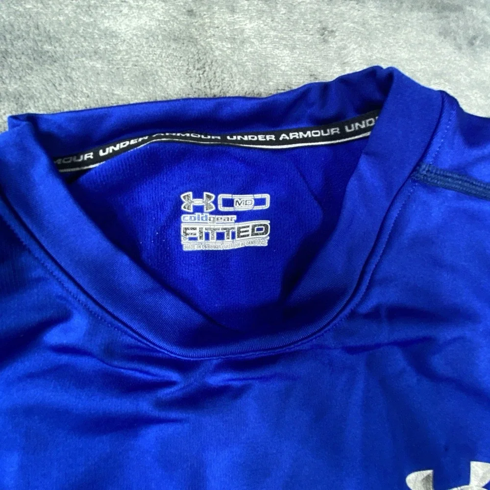 Under Armour Shirt Mens M Blue ColdGear Fleece Base Layer Scent Control Hunt